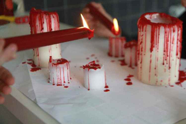 "Blood" candles for halloween DIY decorations 